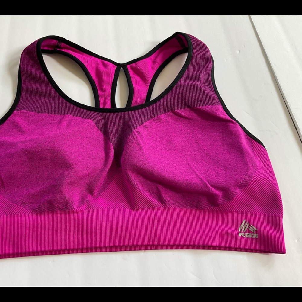 Sports bra, pink and black. Size XL.